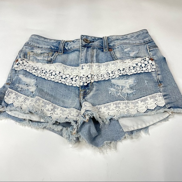 American Eagle Womens Size 6 Hi Rise Shortie Shorts Jean Lace Stretch #0424 - Picture 2 of 11